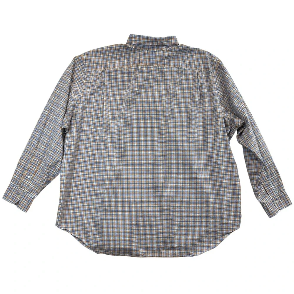 Polo Ralph Lauren Shirt Mens 2XB Big Orange Blue Plaid Button Down‎ Cotton